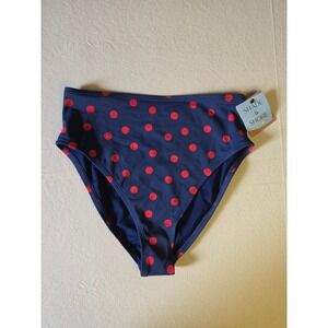 Shade & Shore Polka Dot Bikini Bottom Navy Blue Medium NWT